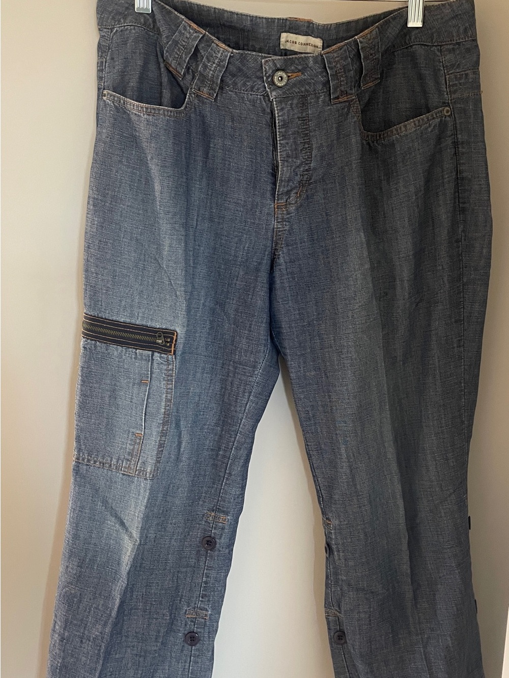 Jacob Light Blue Cropped Cargo Pants with Side Zip Pocket